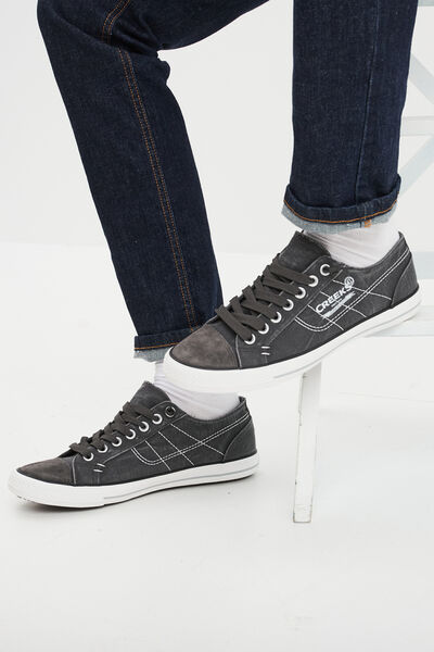 Baskets basses en toile &agrave; lacets gris homme