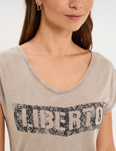 T-shirt d&eacute;lav&eacute; en coton marron fonc&eacute; femme