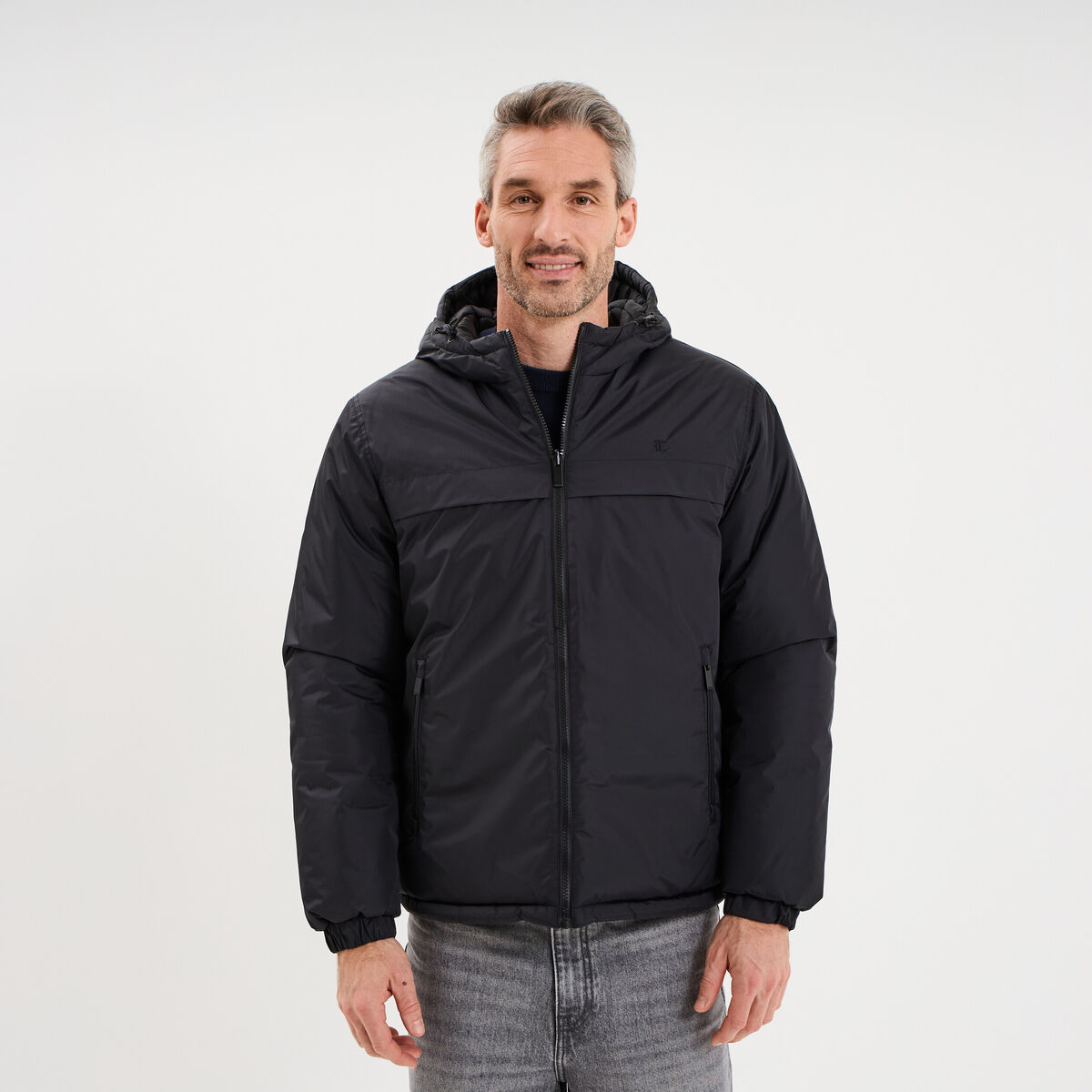 Doudoune zipp&eacute;e r&eacute;versible &agrave; capuche noir homme