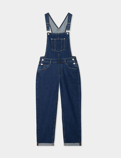Salopette en jean mom boutonnée bleu foncé femme