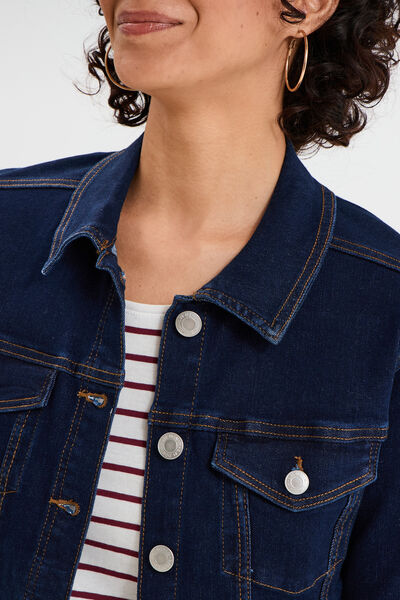 Veste en jean ajust&eacute;e boutonn&eacute;e denim brut femme