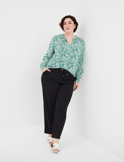 T-shirt col à cordons manches longues blanc femme grande taille