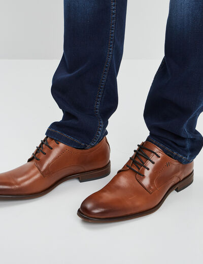 Derbies à lacets en cuir lisse marron homme