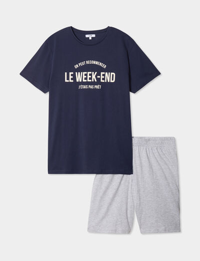 Ensemble pyjama 2 pièces bleu marine homme