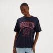 T-shirt oversize manches courtes coton bleu fonc&eacute; femme