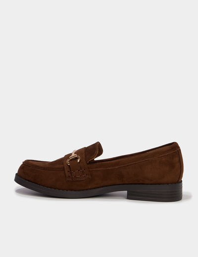 Mocassin su&eacute;dine boucle m&eacute;tal marron femme