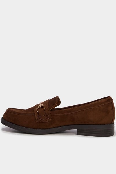 Mocassin su&eacute;dine boucle m&eacute;tal marron femme