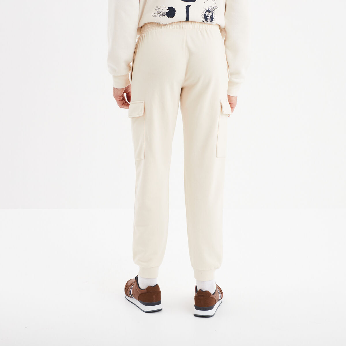 Pantalon jogging cargo molleton ecru homme
