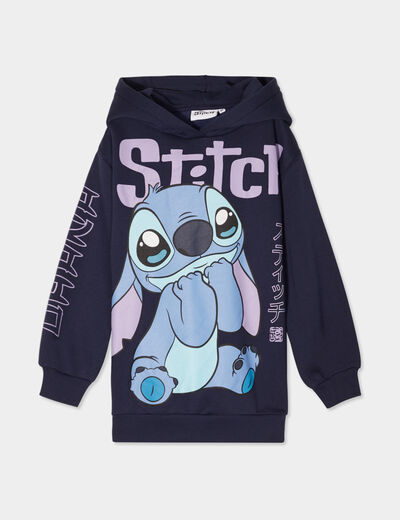 Sweat à capuche hoodie oversize Stitch bleu marine fille
