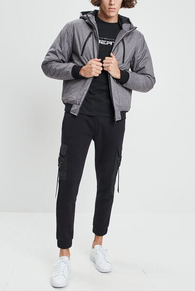 Blouson droit à capuche gris homme