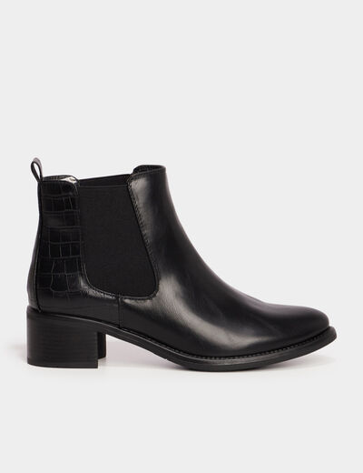 Bottines chelsea talons croco noir femme