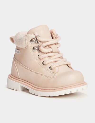 Boots zippées à lacets Trappeur rose clair bébé fille