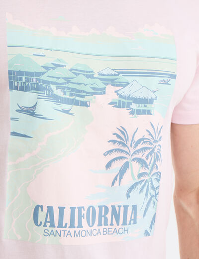 T-shirt col rond manches courtes coton rose clair homme