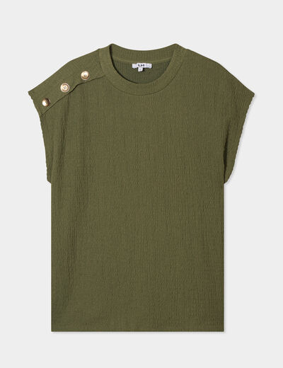 T-shirt col rond avec boutons vert kaki femme