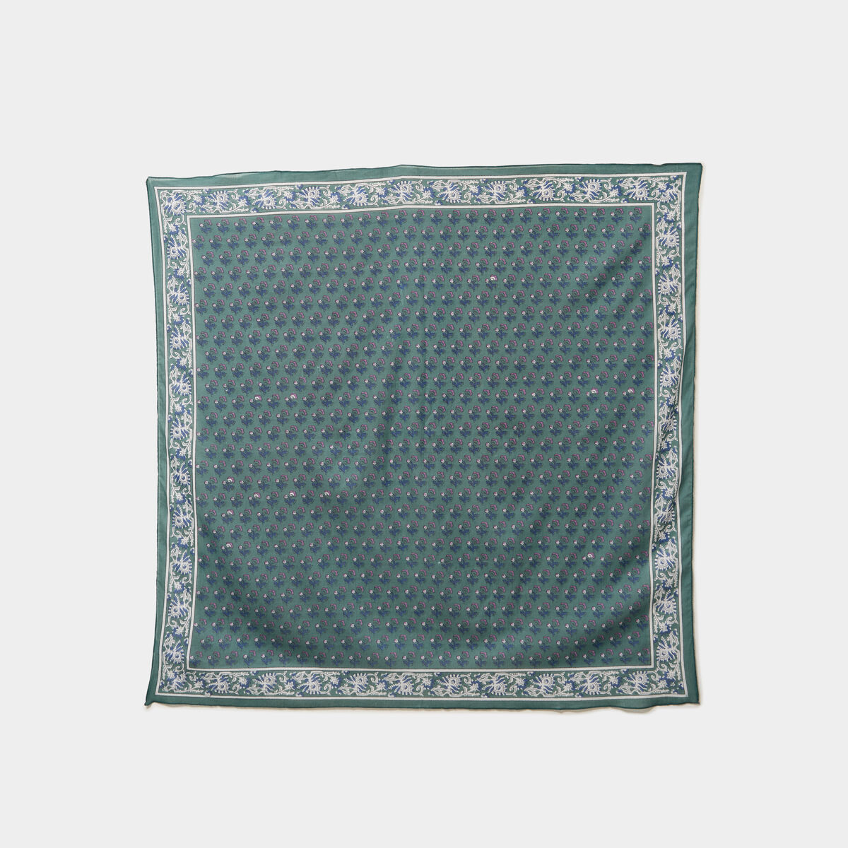 Foulard carr&eacute; coton vert femme