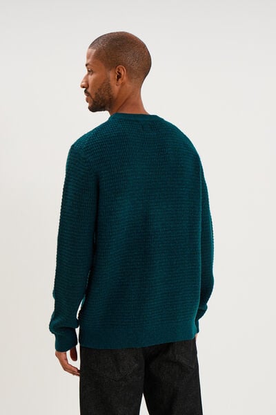 Pull col rond manches longues bleu canard homme