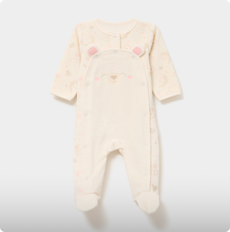 Dors-bien effet velours manches longues ivoire bébé, KIMBALOO, 12,99€
