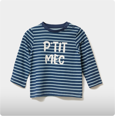 T-shirt manches longues col rond coton bleu marine bébé garçon, LH, 3,99€