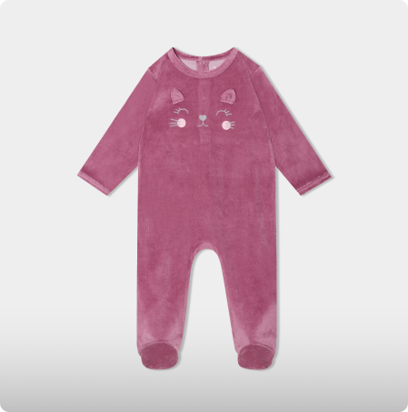Dors-bien manches longues effet velours prune bébé fille, KIMBALOO, 9,99€