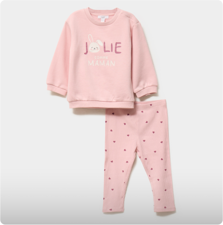 Ensemble sweat et legging rose clair bébé fille, LH, 12,99€