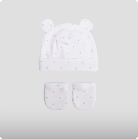 Ensemble bonnet et moufles coton blanc bébé, KIMBALOO, 6,99€