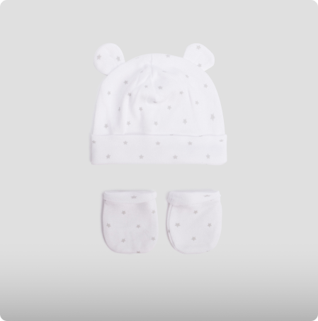 Ensemble bonnet et moufles coton blanc bébé, KIMBALOO, 6,99€