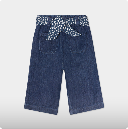 Jeans large ceinture foulard coton bleu bébé fille, CREEKS, 15,99€