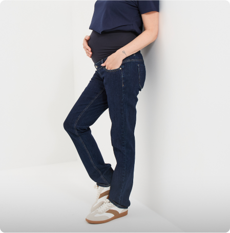 Jeans grossesse droit avec bandeau denim brut femme maternité, LH MATERNITÉ, 29,99€
