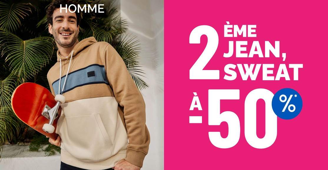  2eme jean, sweat à -50% Homme - La Halle