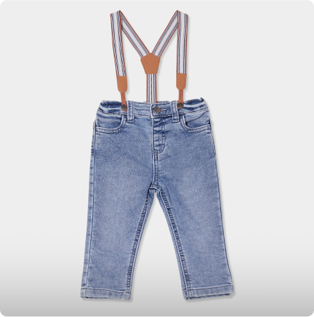 Jean stretch taille élastiquée bretelles denim double stone bébé garçon, CREEKS, 15,99€