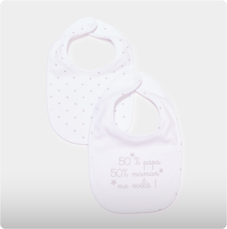 Lot 2 bavoirs coton blanc bébé, KIMBALOO, 7,99€