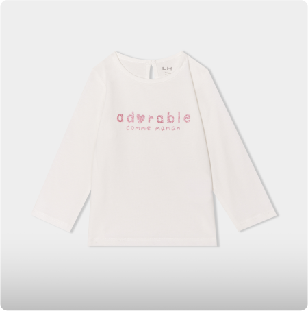 T-shirt manches longues coton blanc bébé fille, LH, 2,99€