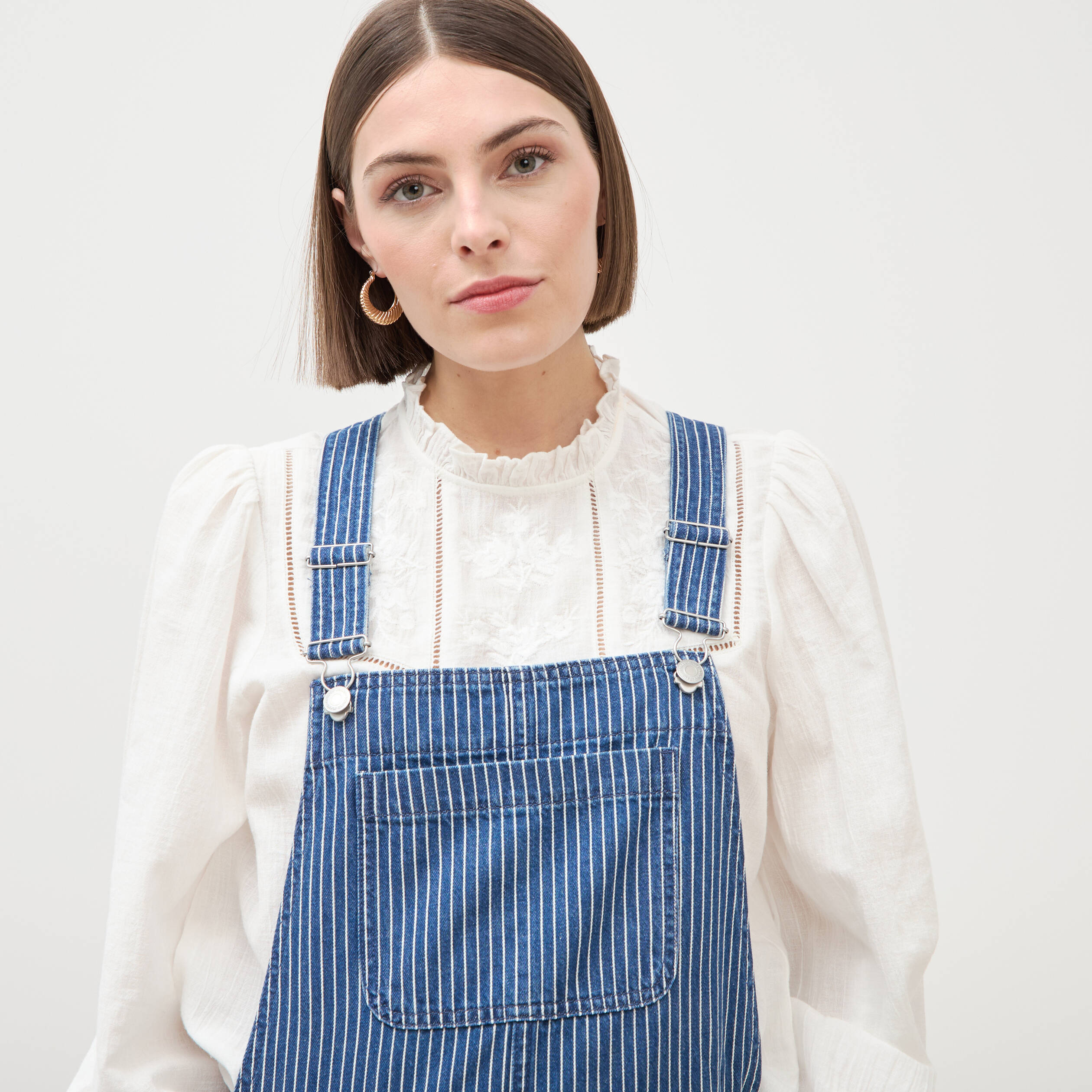 Salopette en coton aspect jeans denim stone femme