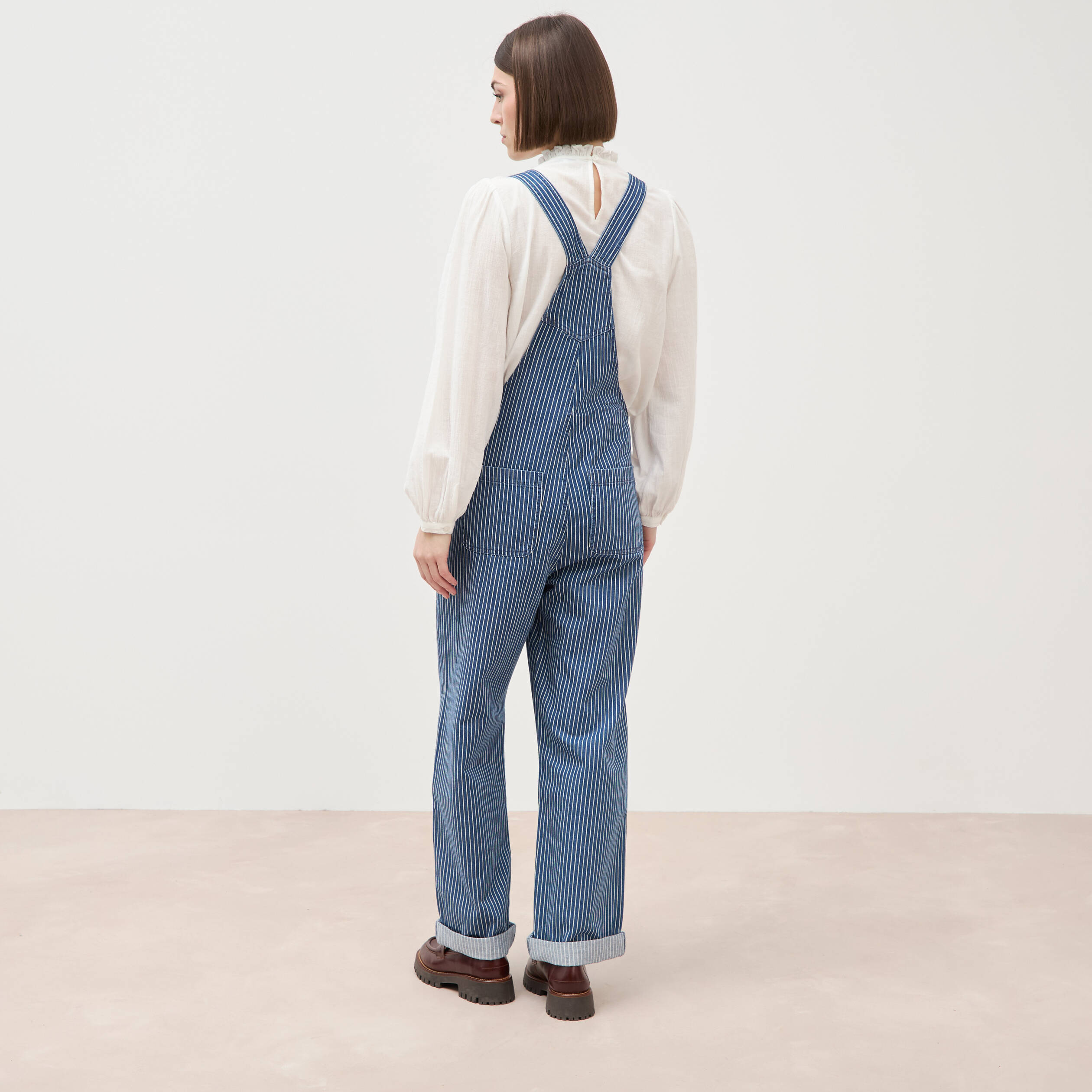 Salopette en coton aspect jeans denim stone femme