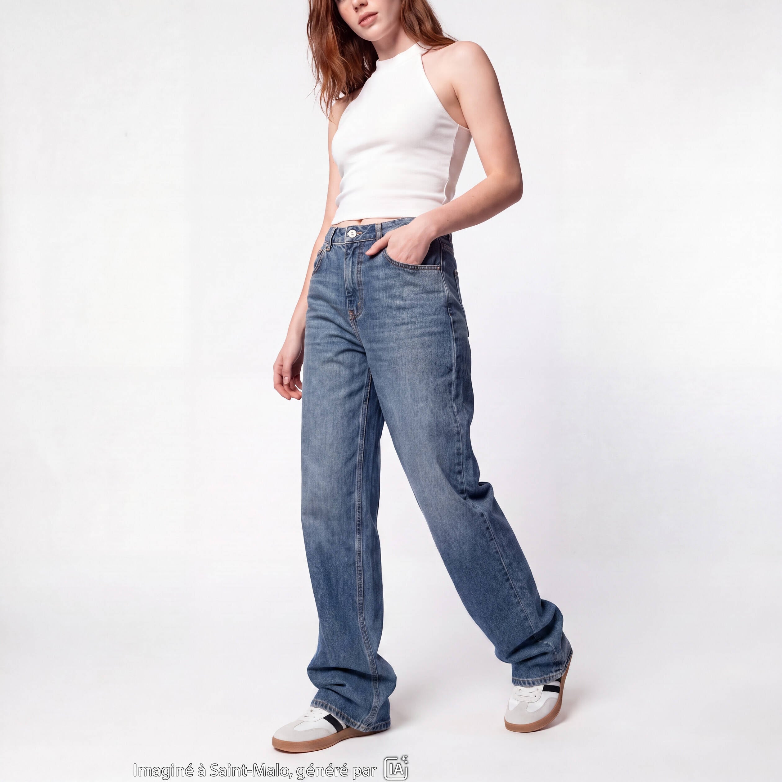 Jean Tom regular taille haute denim double stone