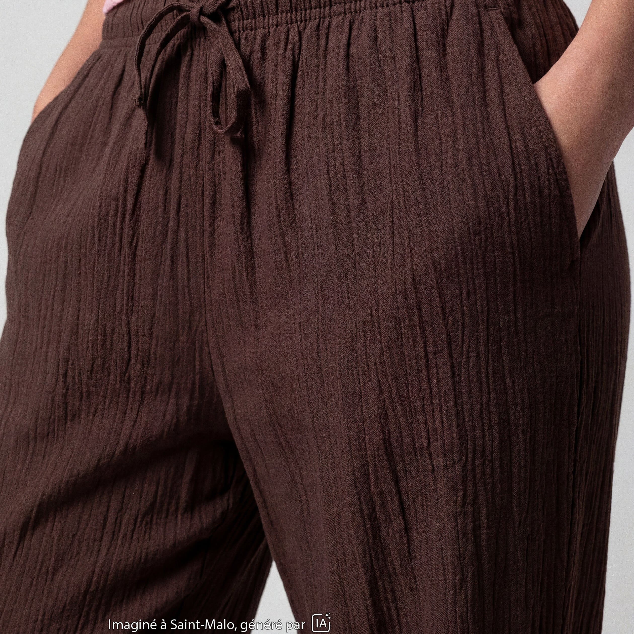 Pantalon large en cr&ecirc;pe taille standard marron fonc&eacute;