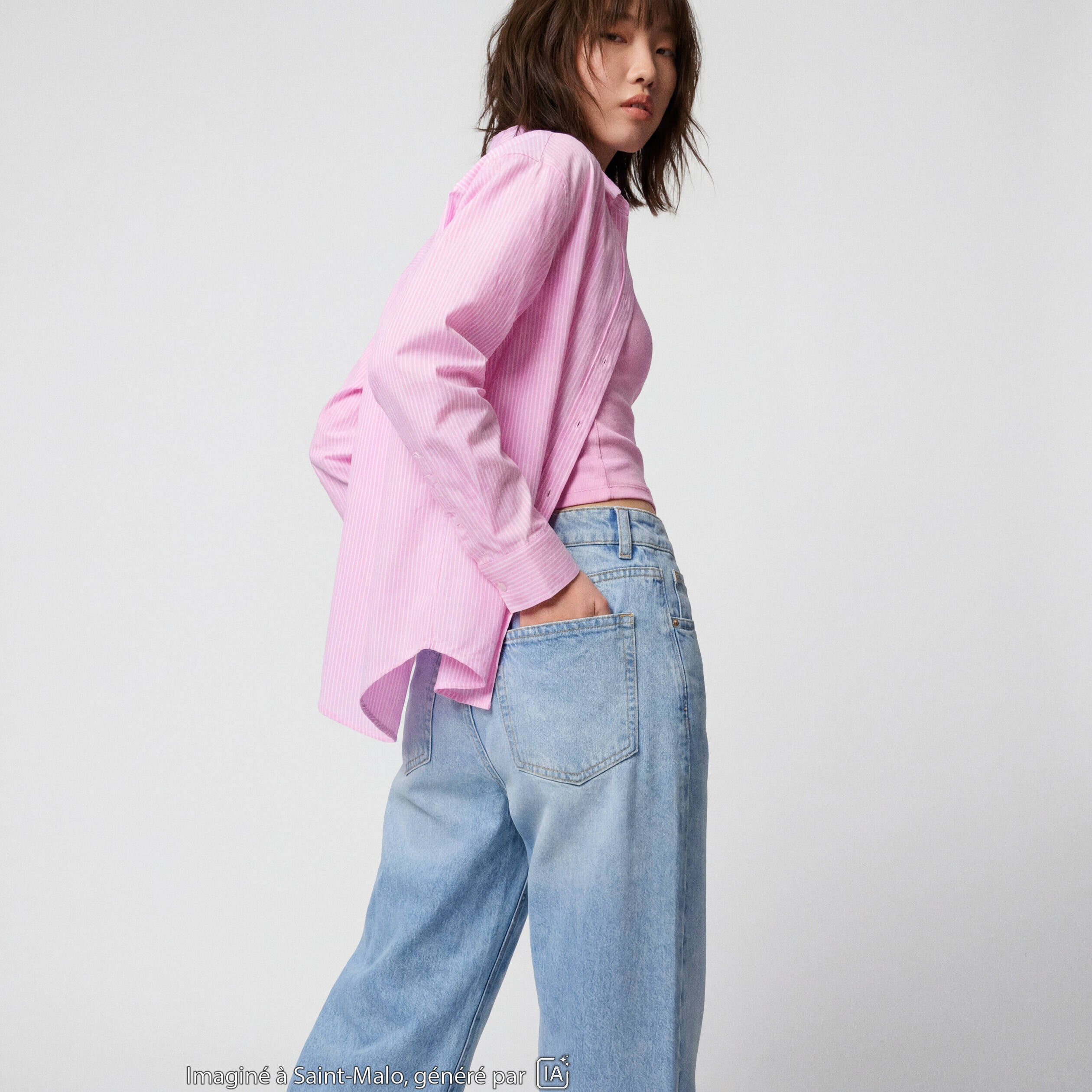 Jean Tom regular taille haute denim bleach