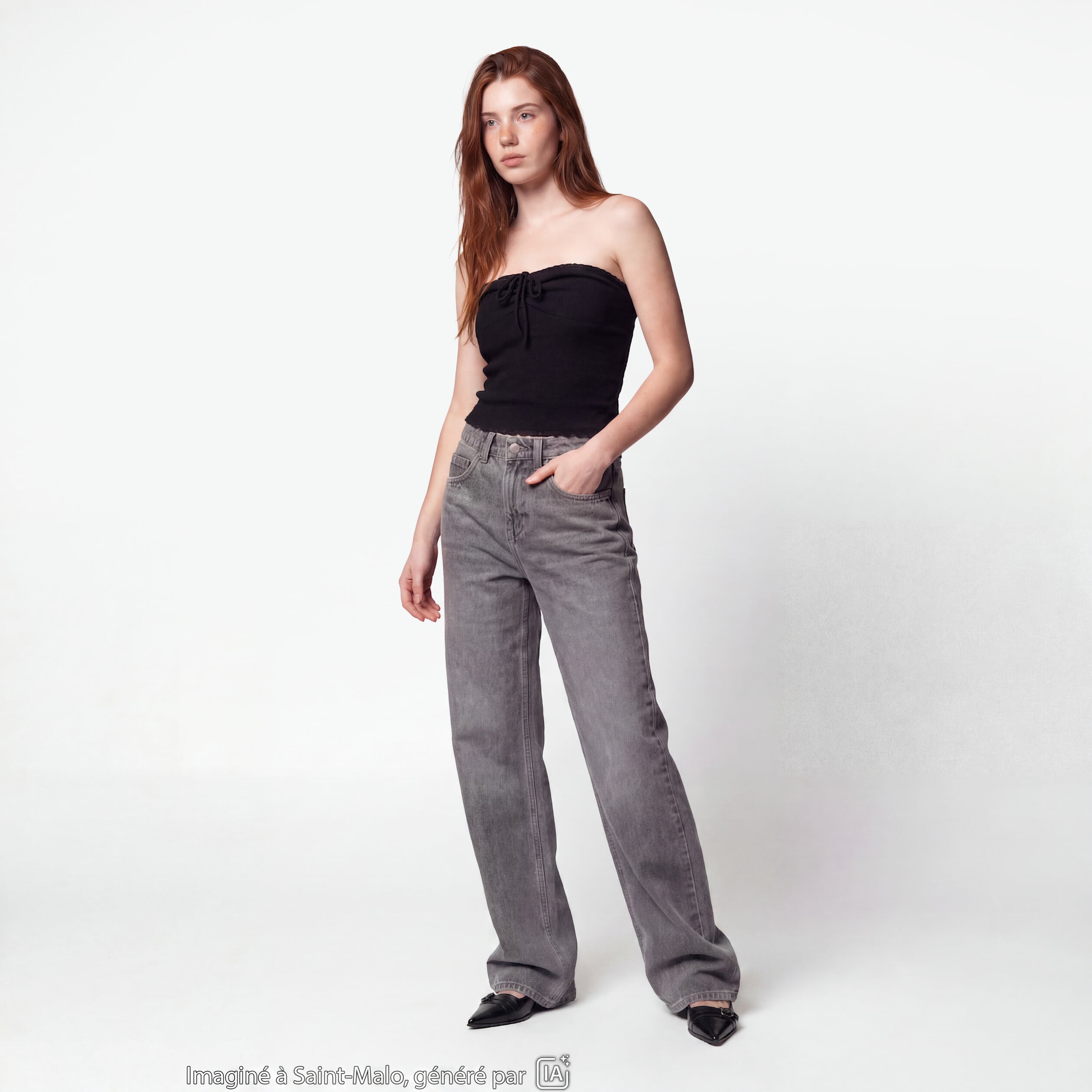 Jean Tom regular taille haute denim gris