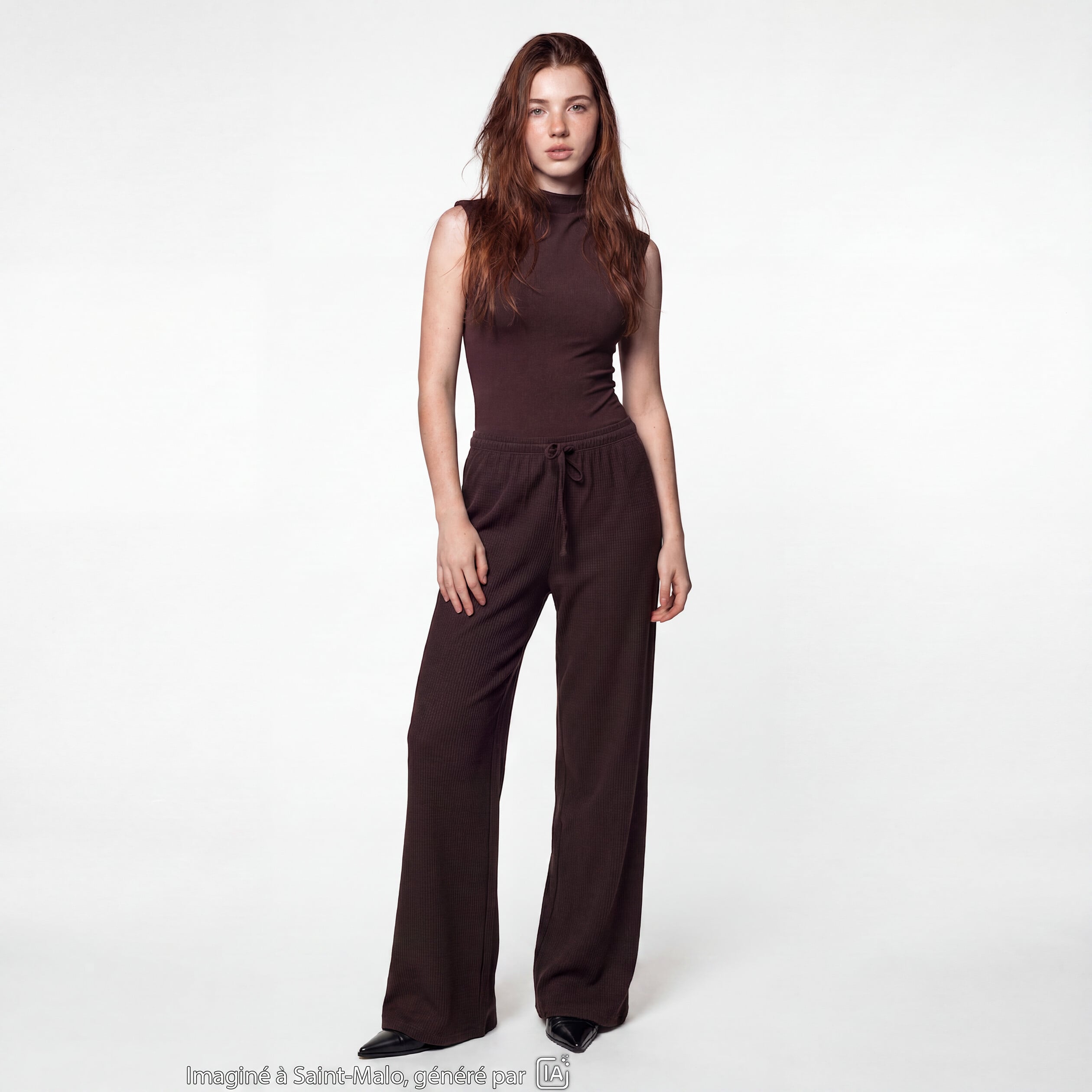 Pantalon large taille standard marron fonc&eacute;