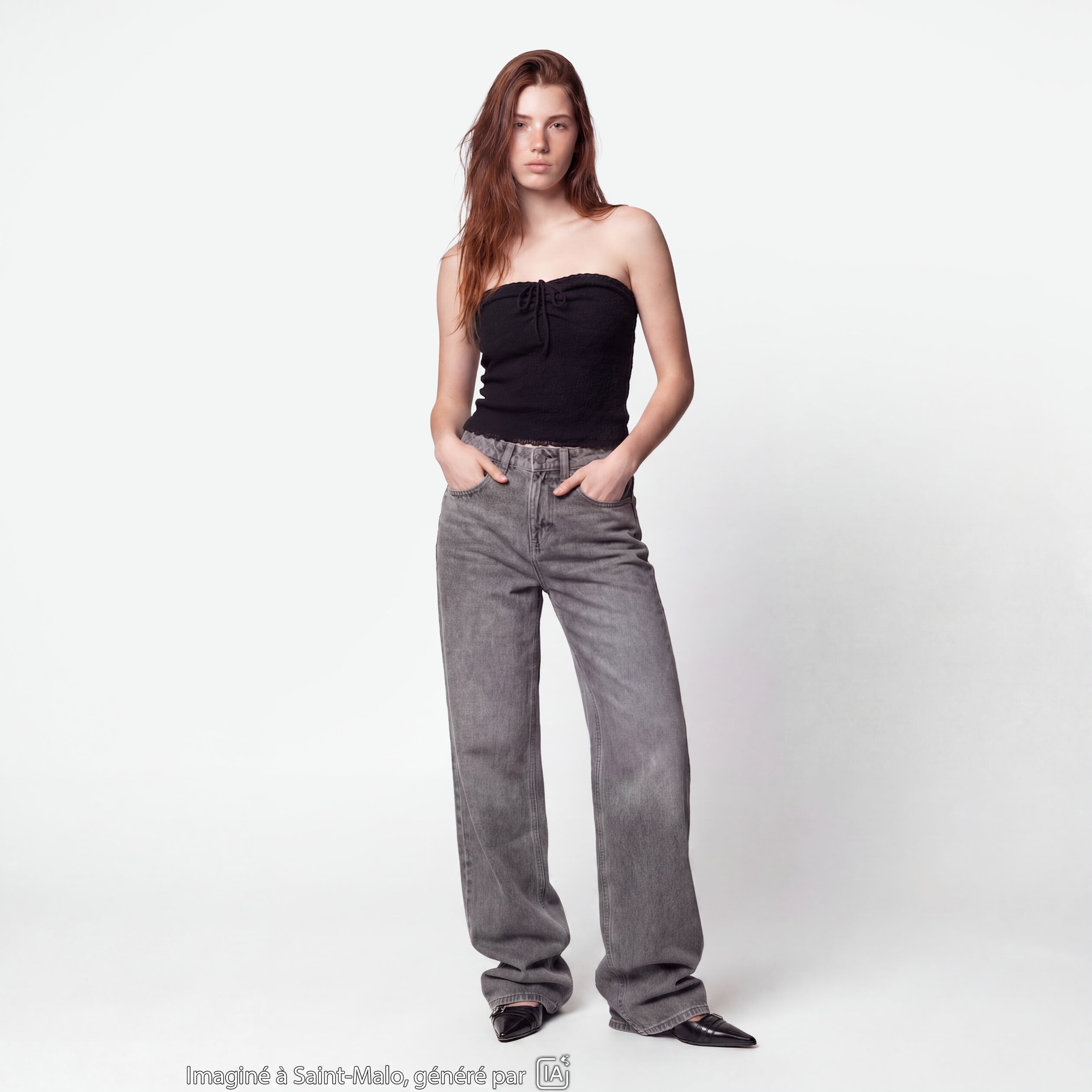 Jean Tom regular taille haute denim gris