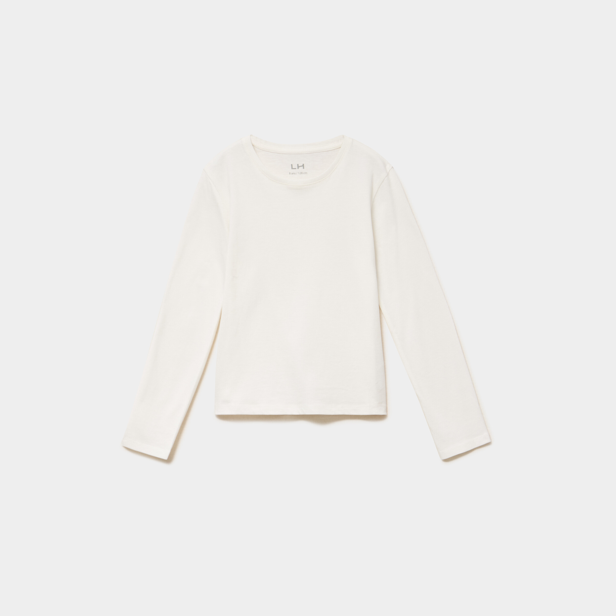 T-shirt col rond manches longues coton ivoire fille