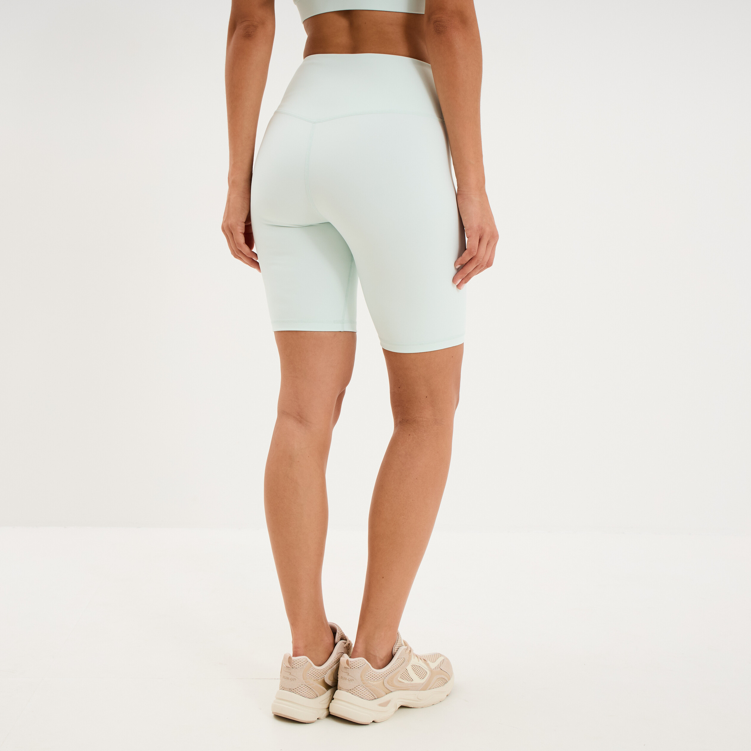 Short cycliste de sport taille haute bleu turquoise femme