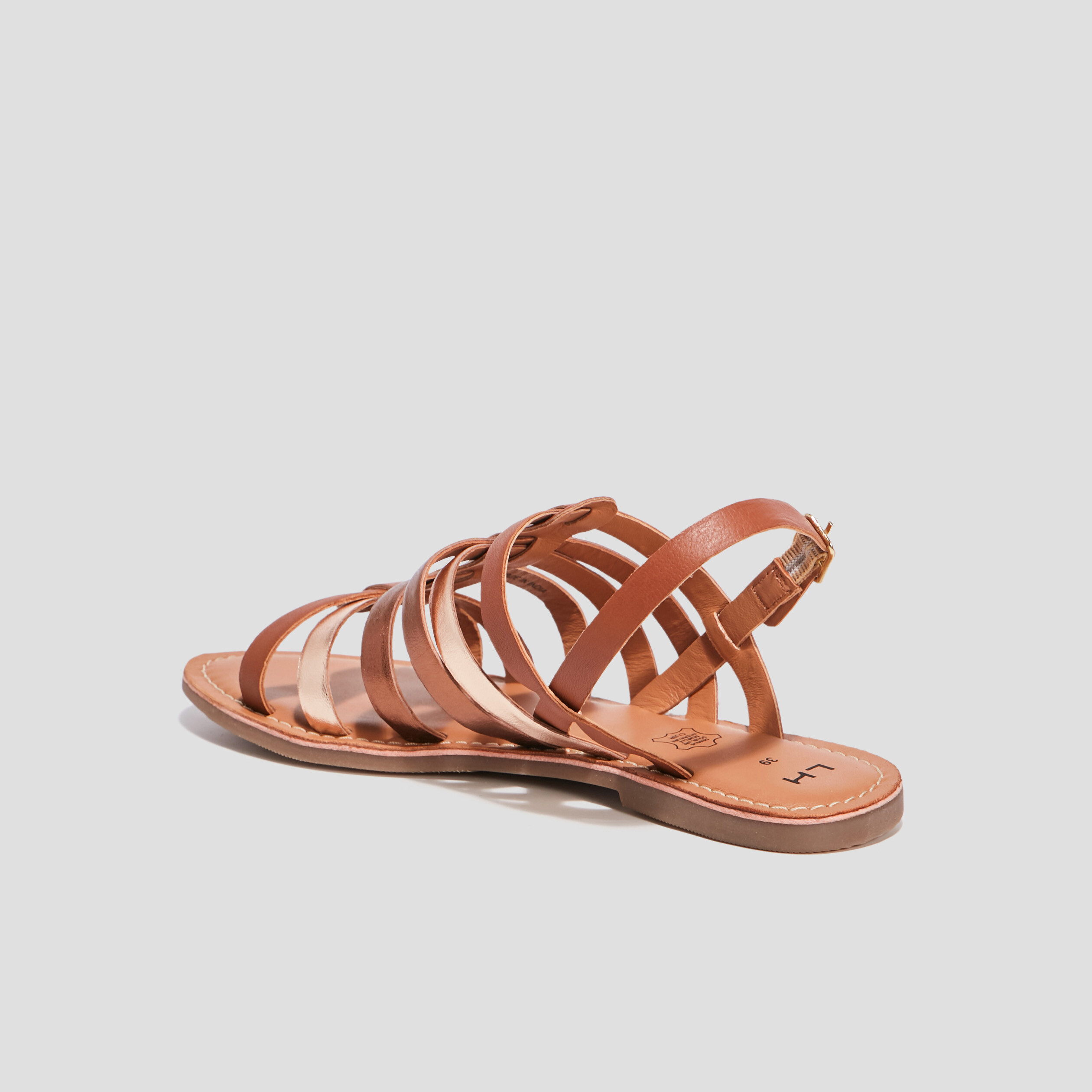Sandales spartiates en cuir marron femme