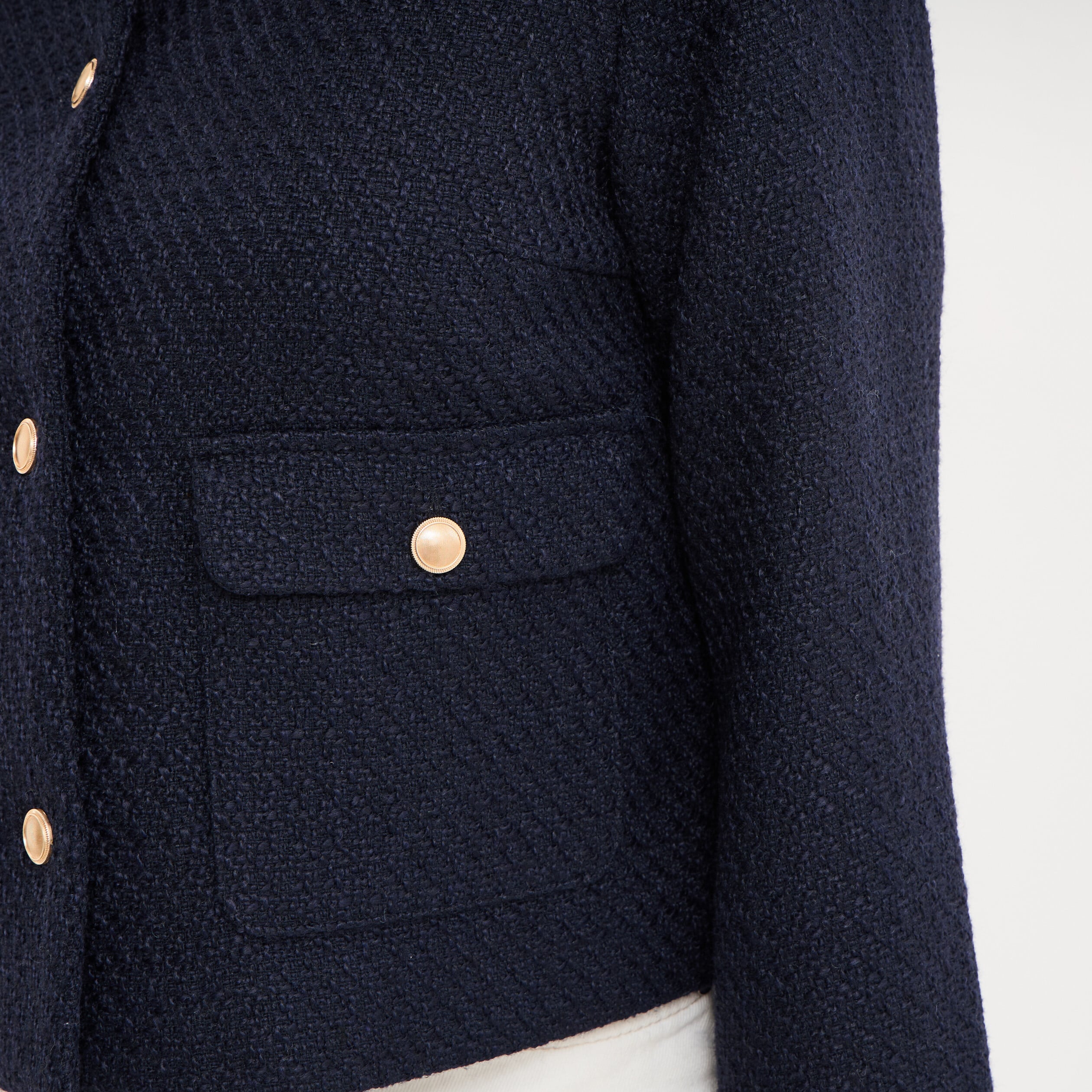Veste effet tweed boutonn&eacute;e bleu fonc&eacute; femme
