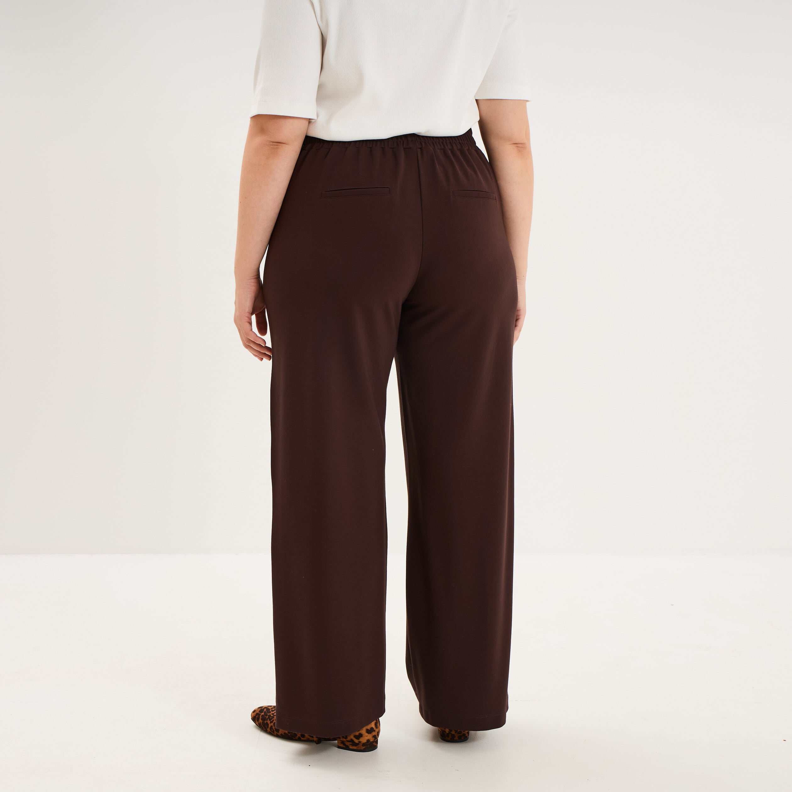 Pantalon large taille haute marron fonc&eacute; femme grande taille