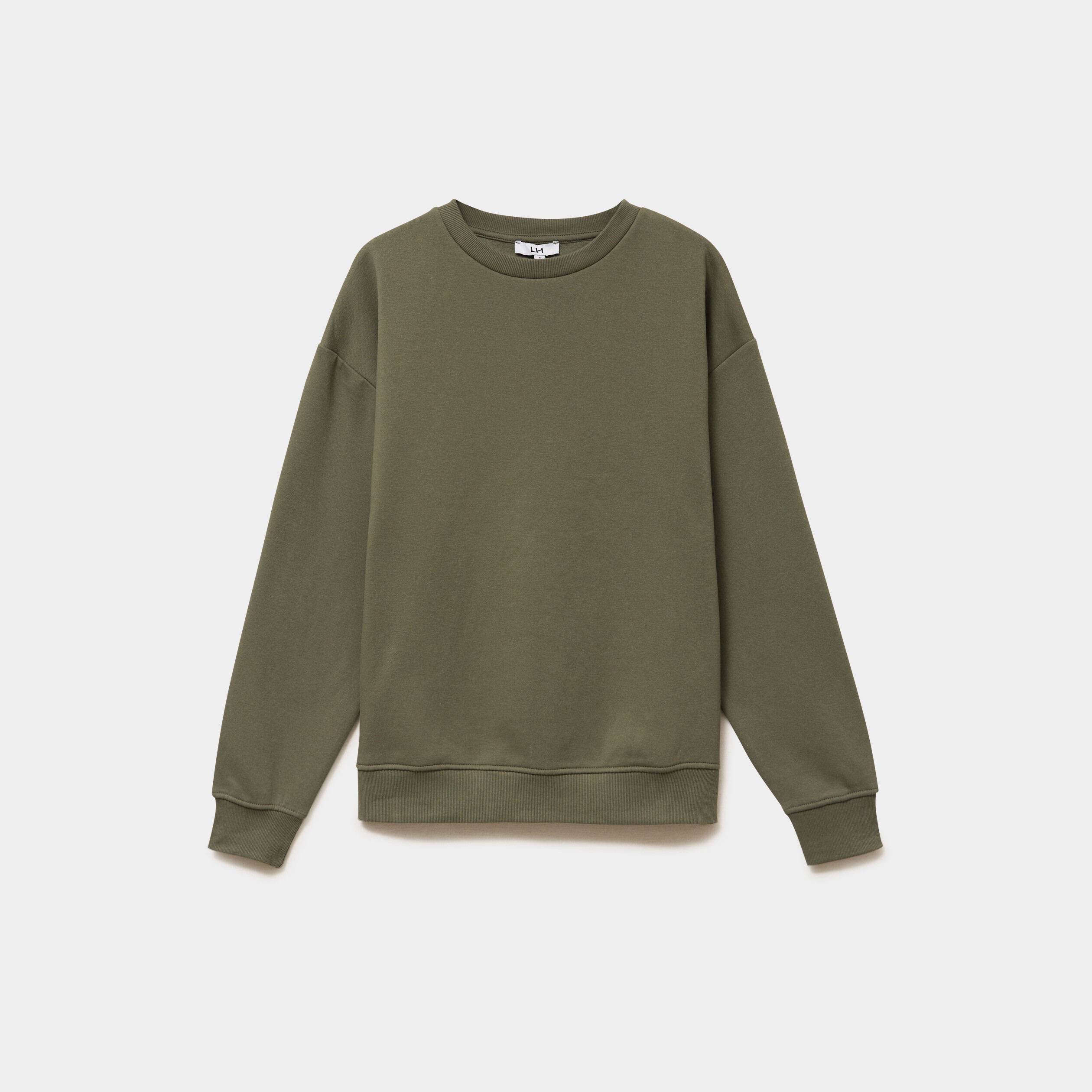 Sweat col rond manches longues vert kaki femme