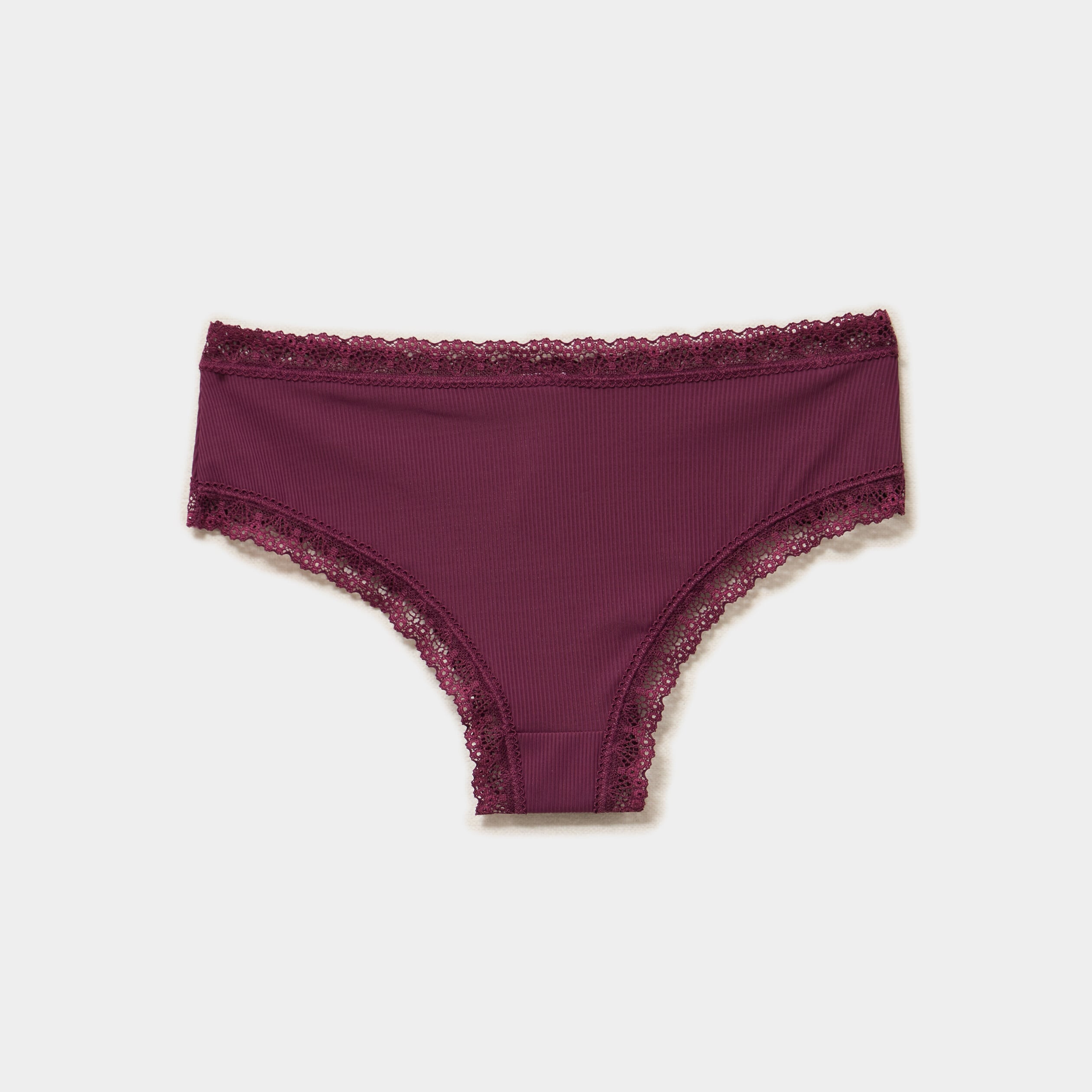 Lot 3 shortys c&ocirc;tel&eacute;s &agrave; dentelle prune femme