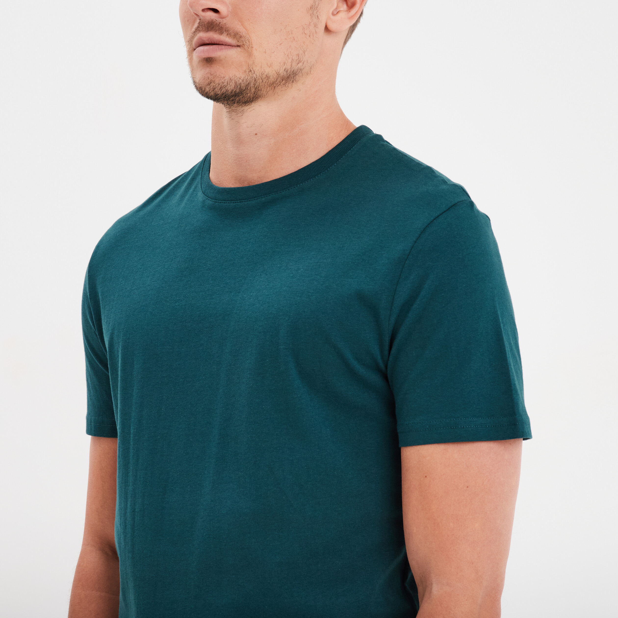 T-shirt droit en coton manches courtes bleu canard homme