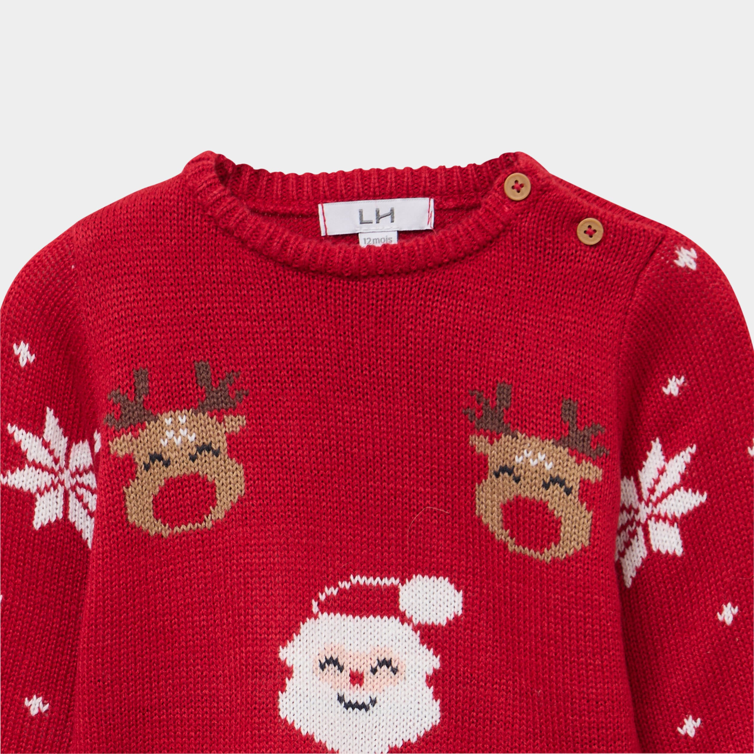Pull de No&euml;l col rond manches longues rouge b&eacute;b&eacute; gar&ccedil;on