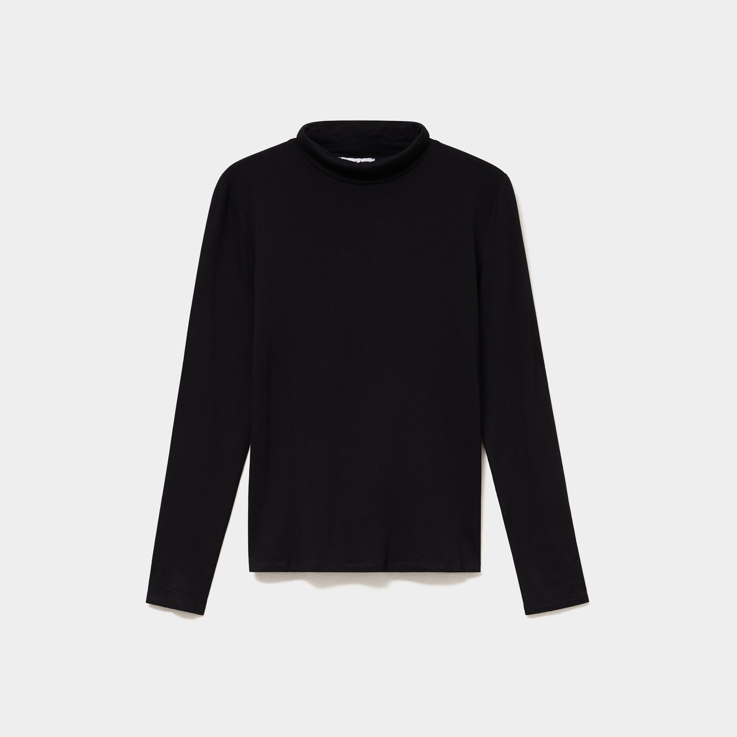 T-shirt manches longues col roul&eacute; noir femme